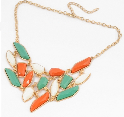 Maxi Colar Laranja, Verde e Branco